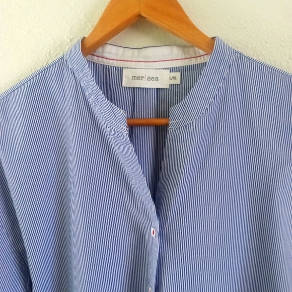Mer Sea Coastal Blue Pin Stripe  Essential Shirt Dress | L/XL - Picture 4 of 11